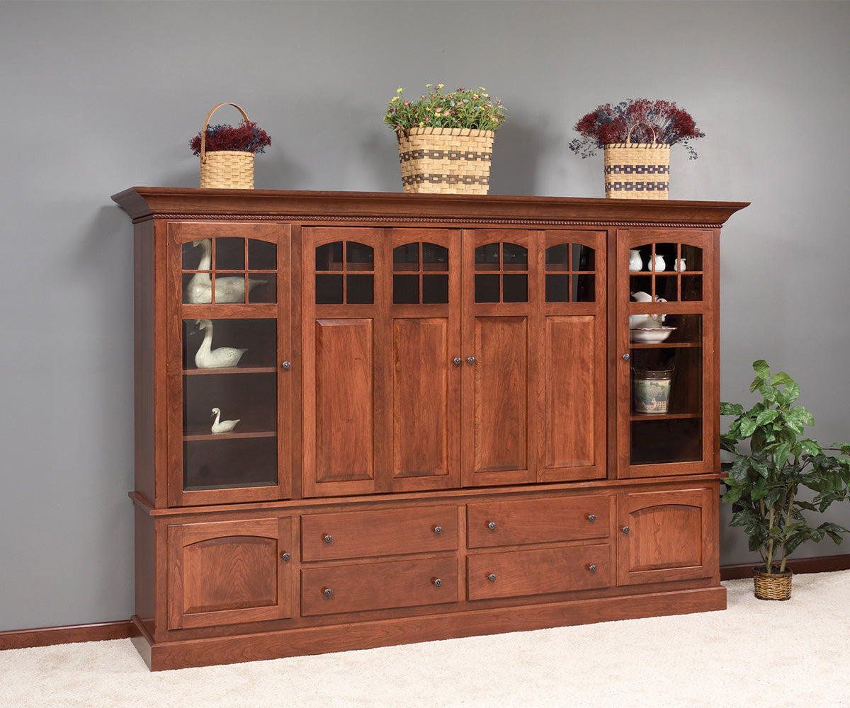 amish entertainment center shown in cherry