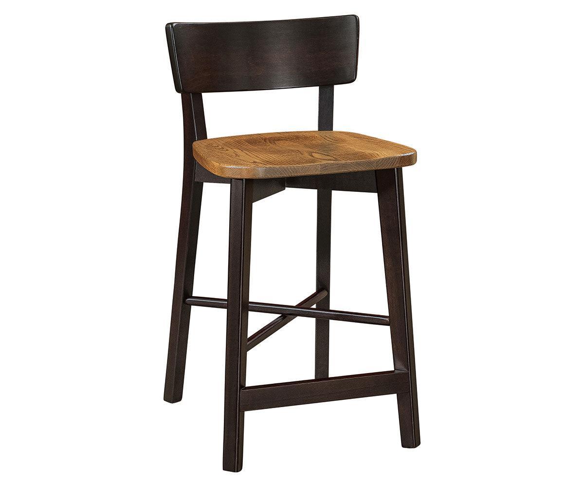 devyn stationary bar stool in brown maple/red oak with onyx and medium walnut stain