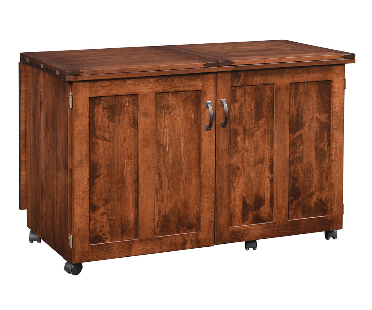 amish sewing cabinet shown in brown maple