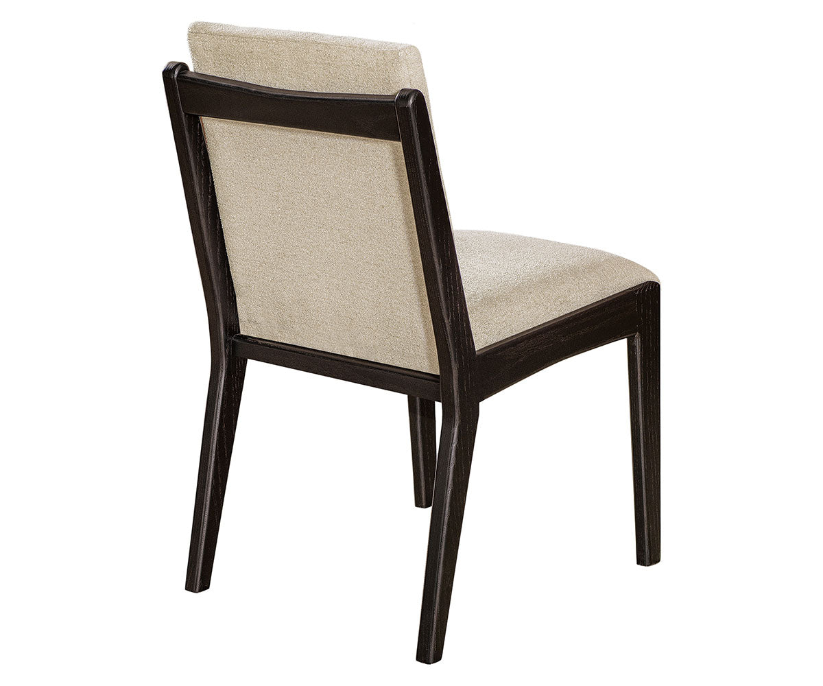 dubois side chair in red oak with dark knight stain and chip fabric back view