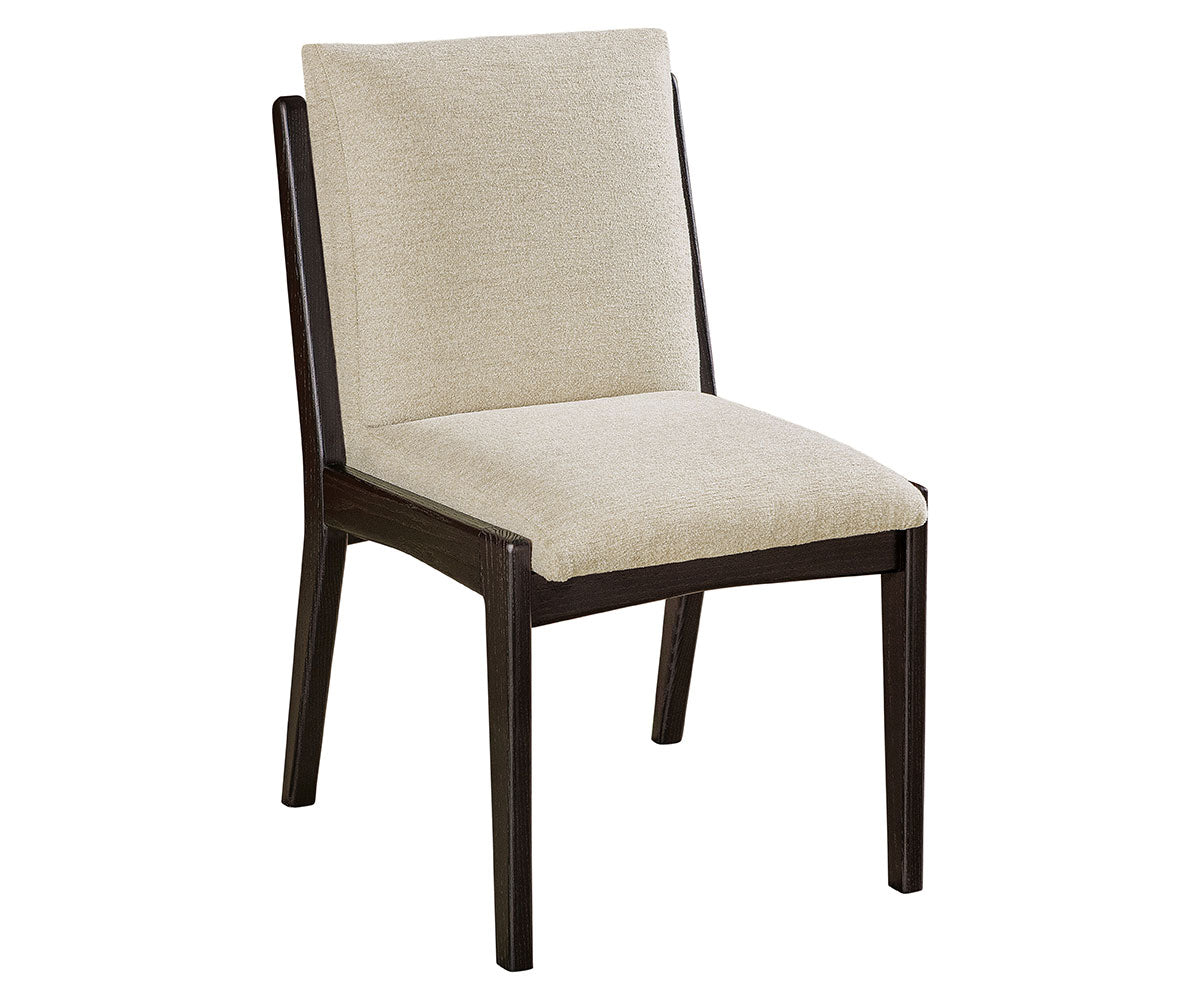 dubois side chair in red oak with dark knight stain and chip fabric