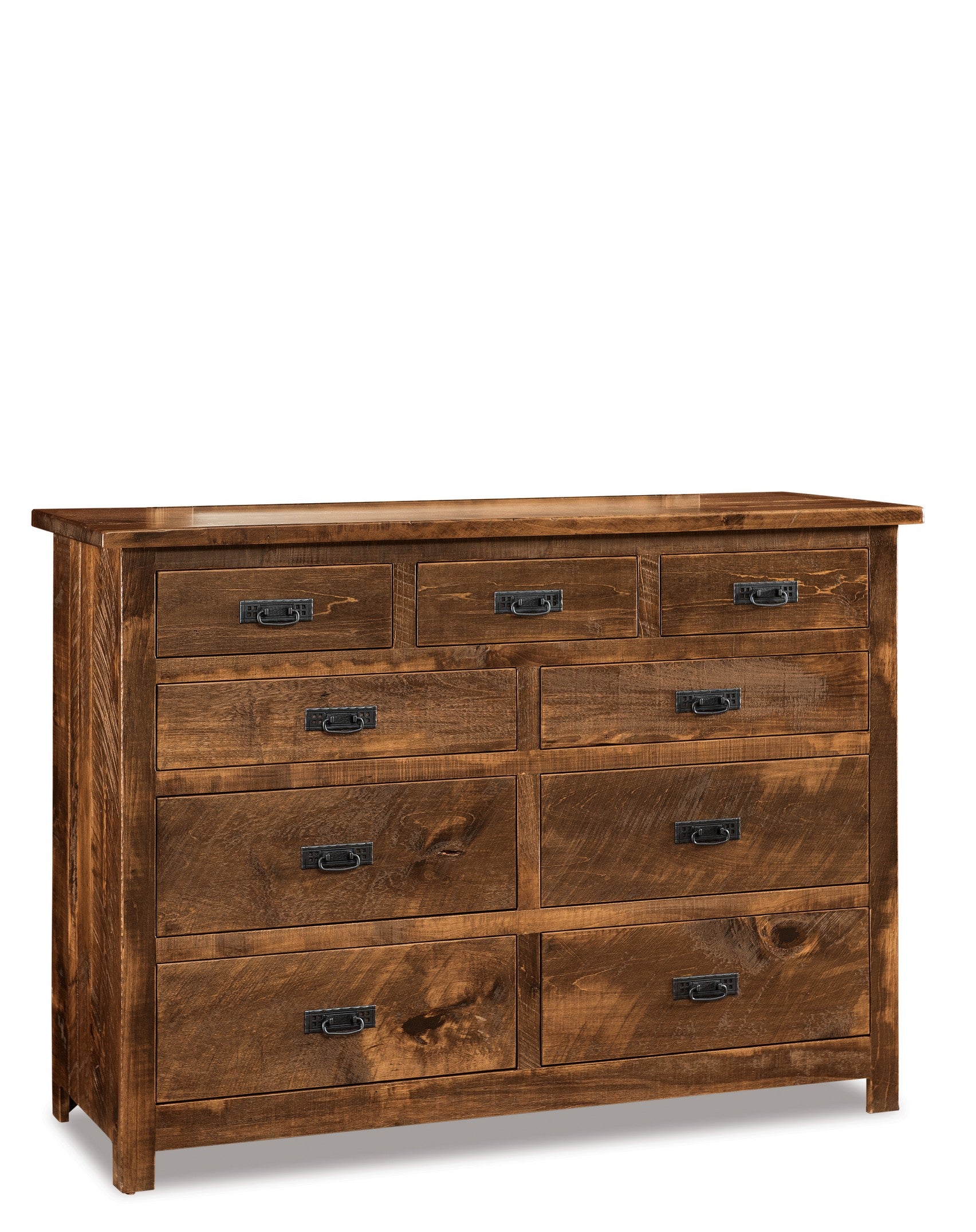 american made amish dumont nine drawer dresser in rough sawn brown maple with almond stain