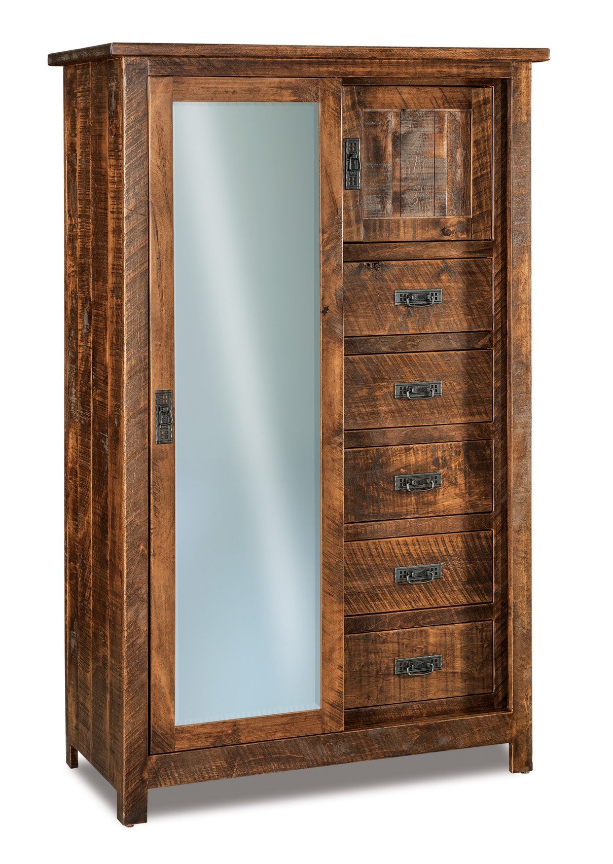 american made amish dumont rustic five drawer one door armoire with full length mirror