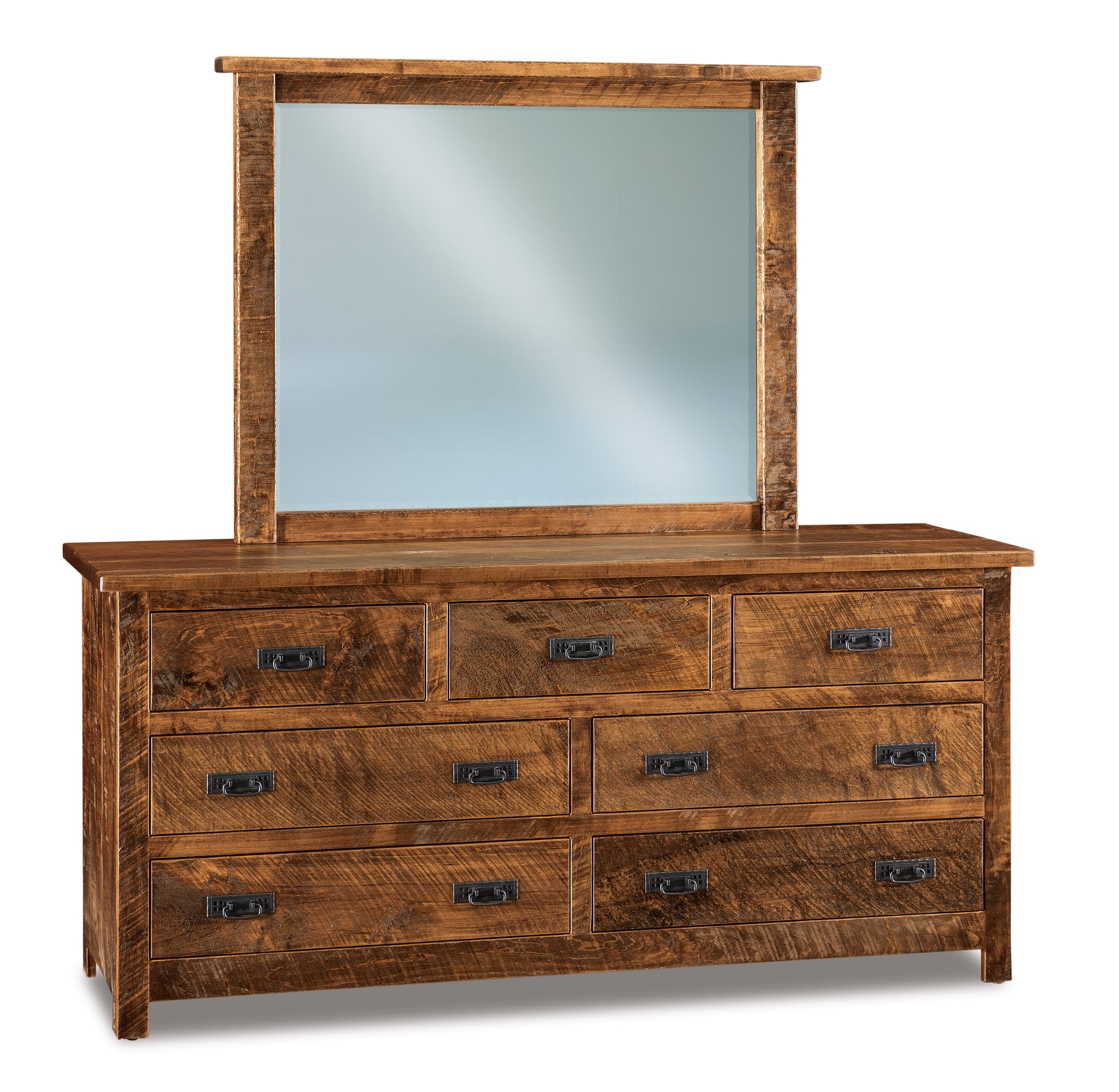 american made amish dumont rustic seven drawer dresser with mirror