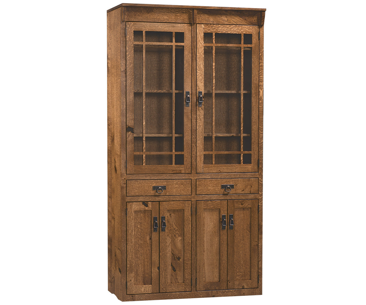 amish bookcase shown in brown maple
