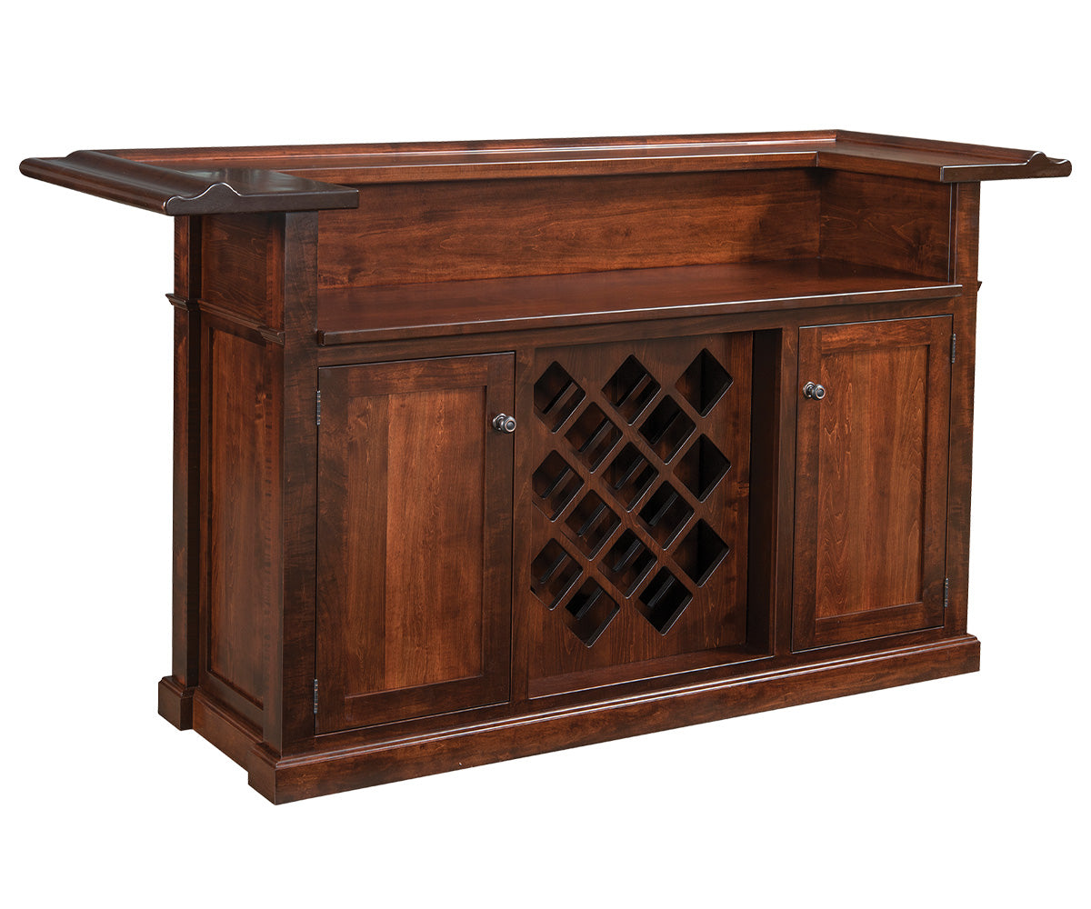 amish home bar shown in cherry