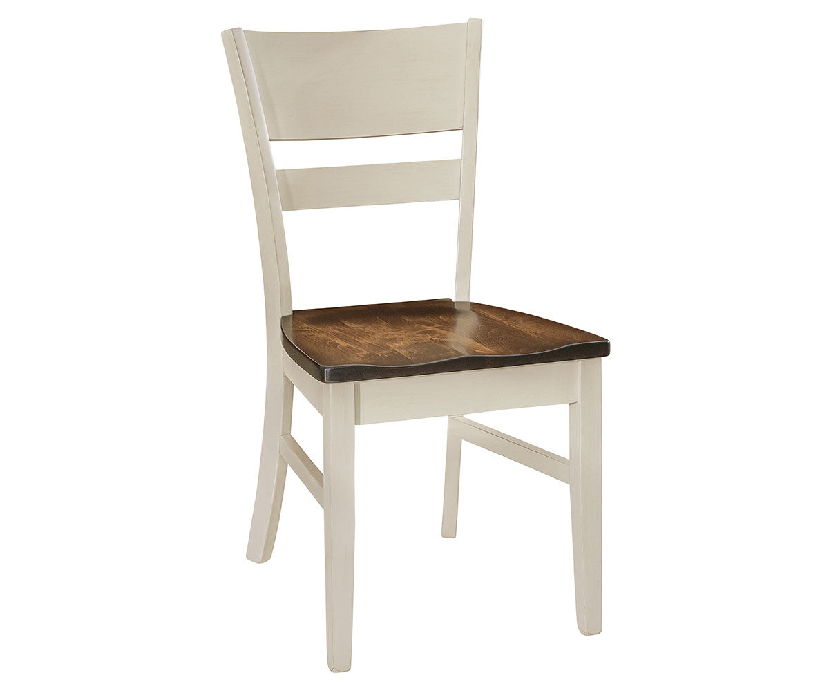 easton side chair shown in white with stained seat