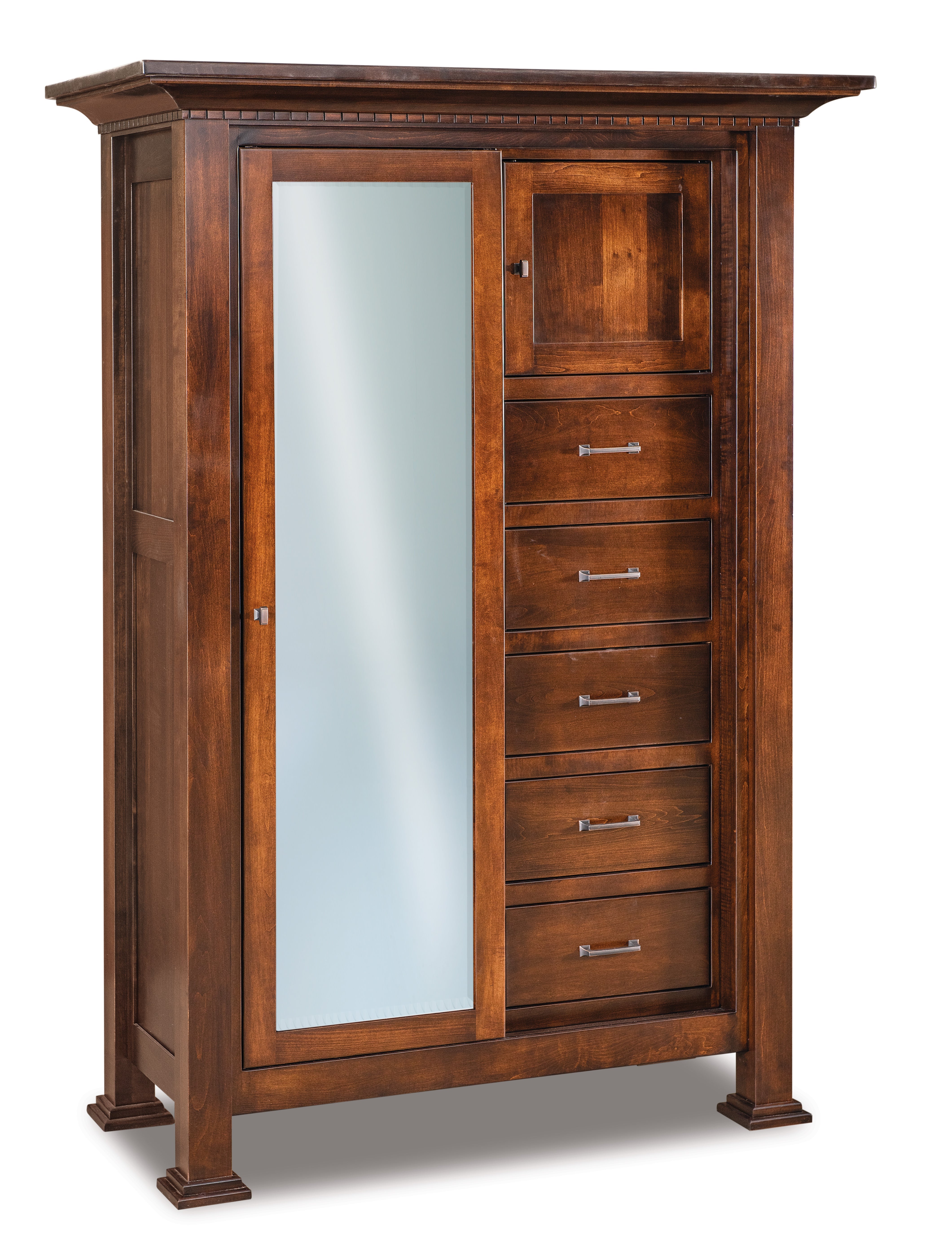 amish empire five drawer one door armoire with full length sliding mirror