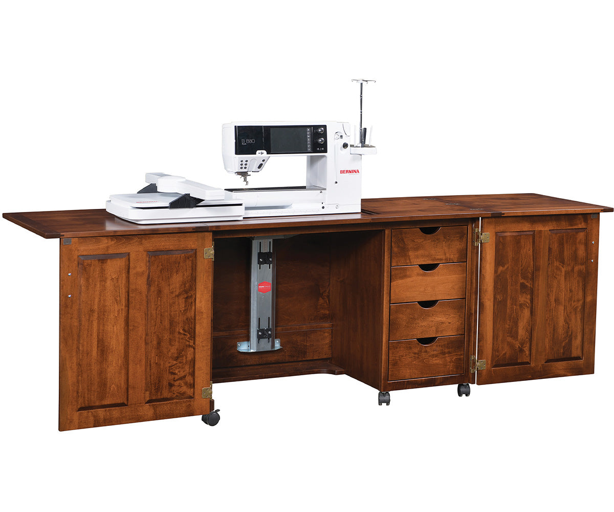 amish sewing cabinet in brown maple