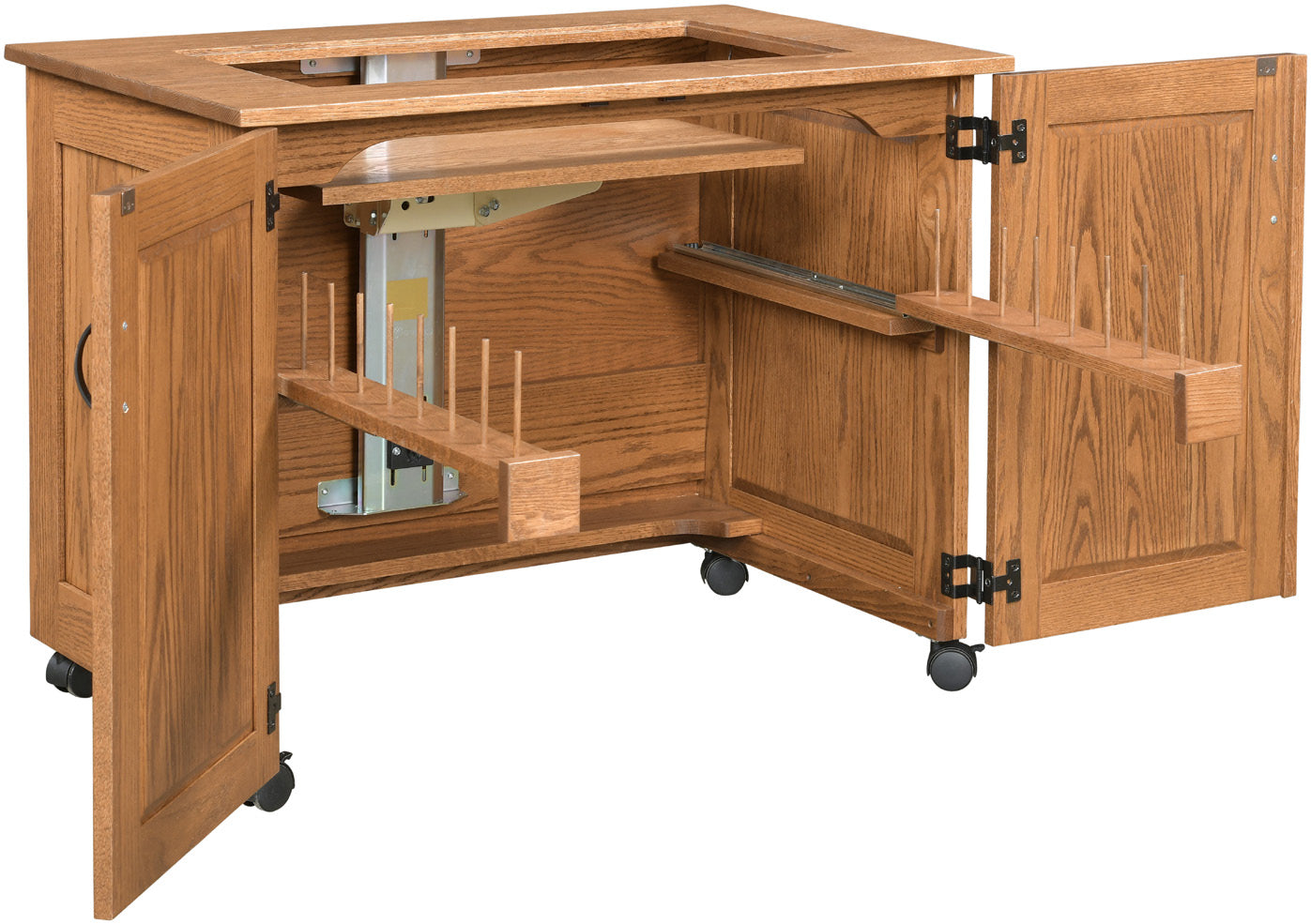 amish sewing cabinet shown in rustic quatersawn white oak