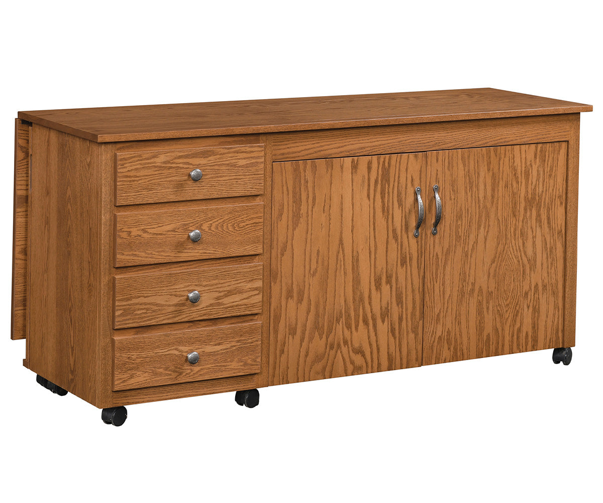 amish sewing cabinet shown in oak