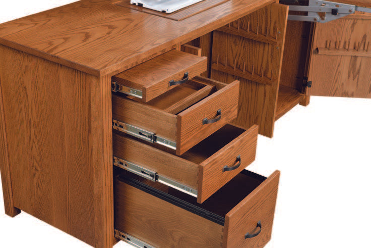 amish sewing cabinet shown in brown maple