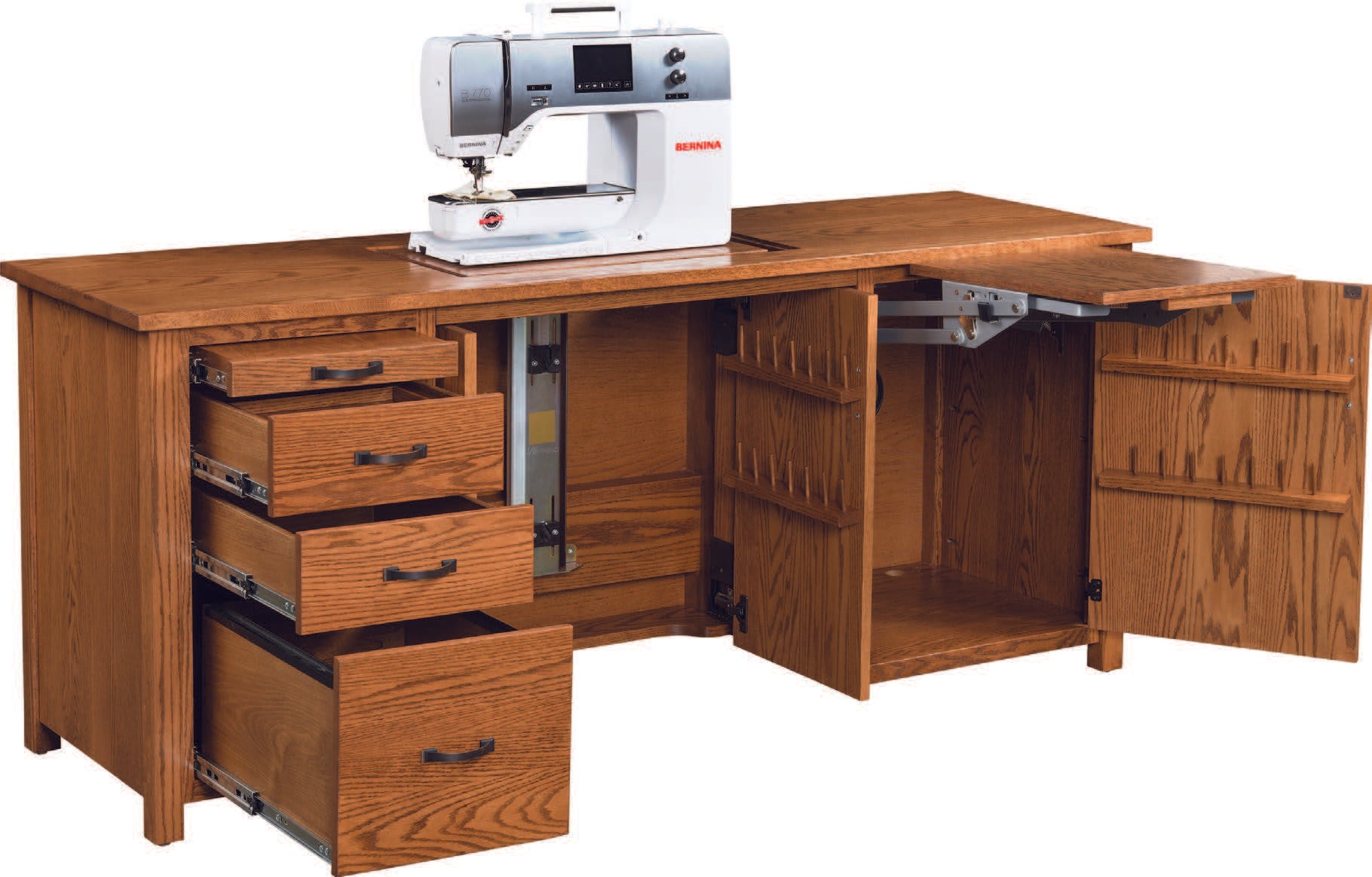 amish sewing cabinet shown in brown maple