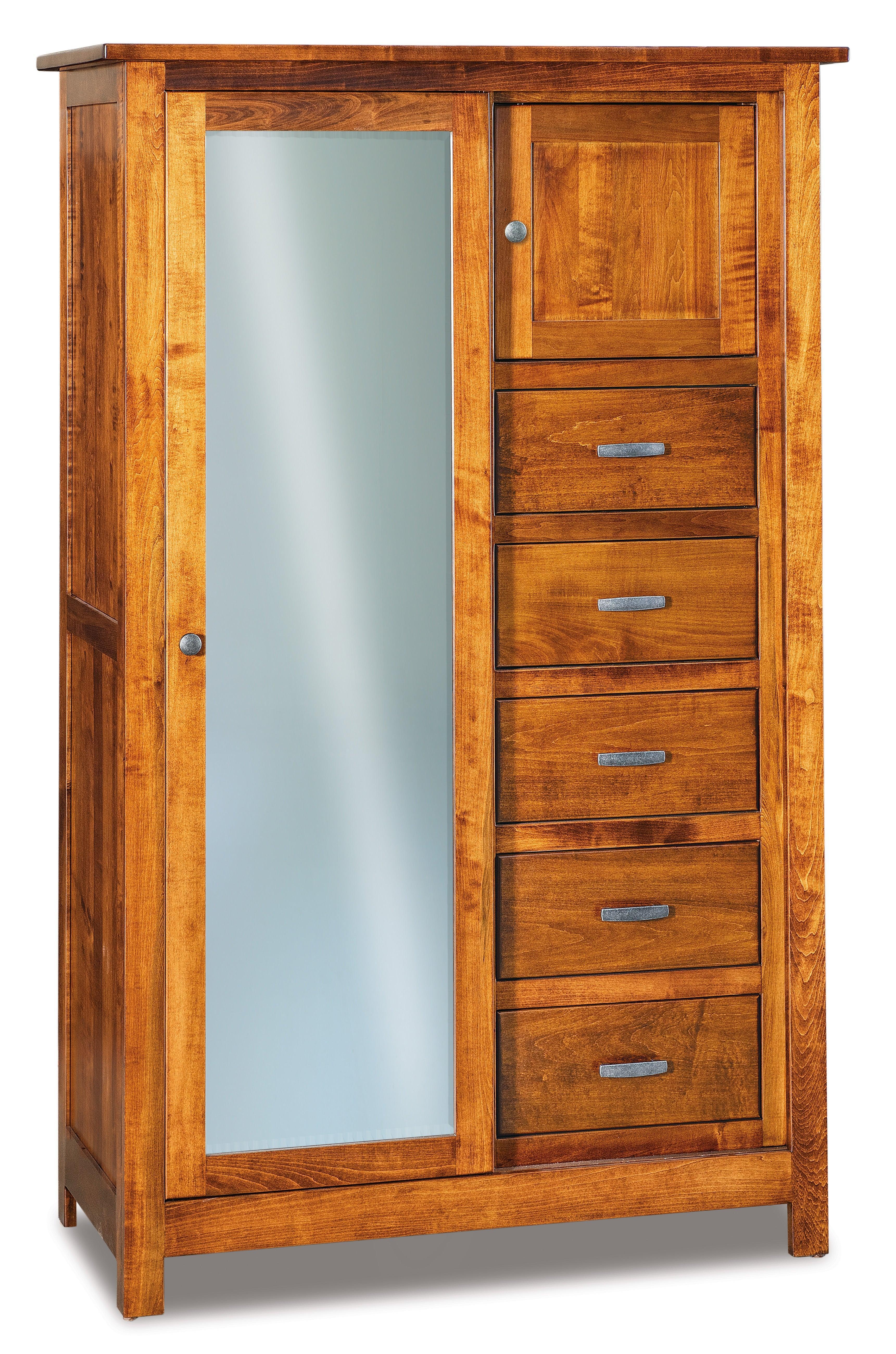Amish Flush Mission Five Drawer One Door With Sliding Door Chifferobe