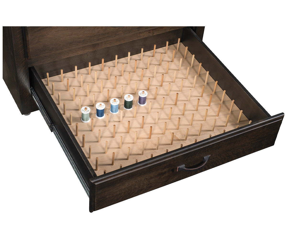 amish sewing cabinet shown in brown maple