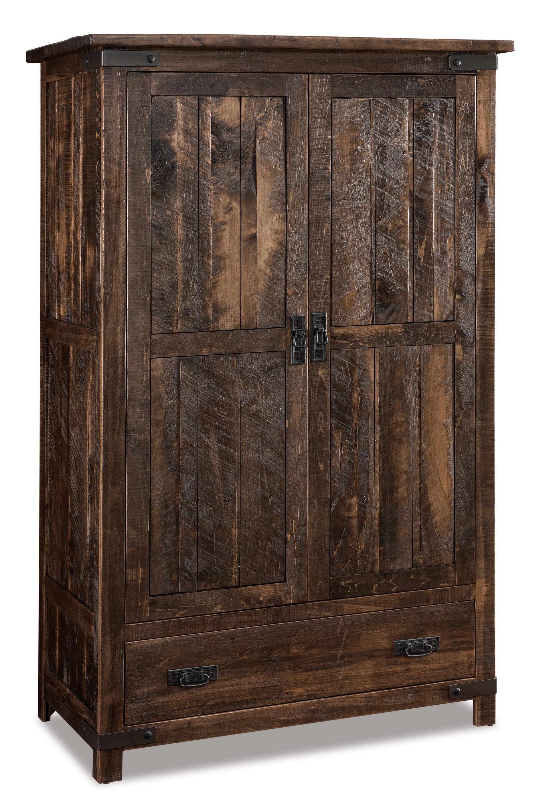 american made amish ironwood one drawer two door armoire with metal accents