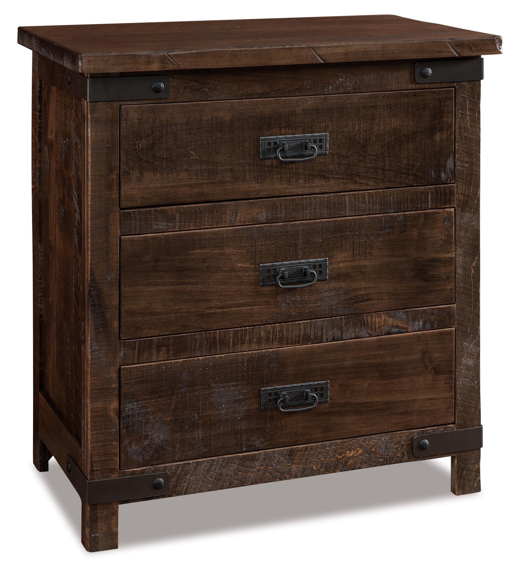 american made amish ironwood three drawer nightstand with metal accents