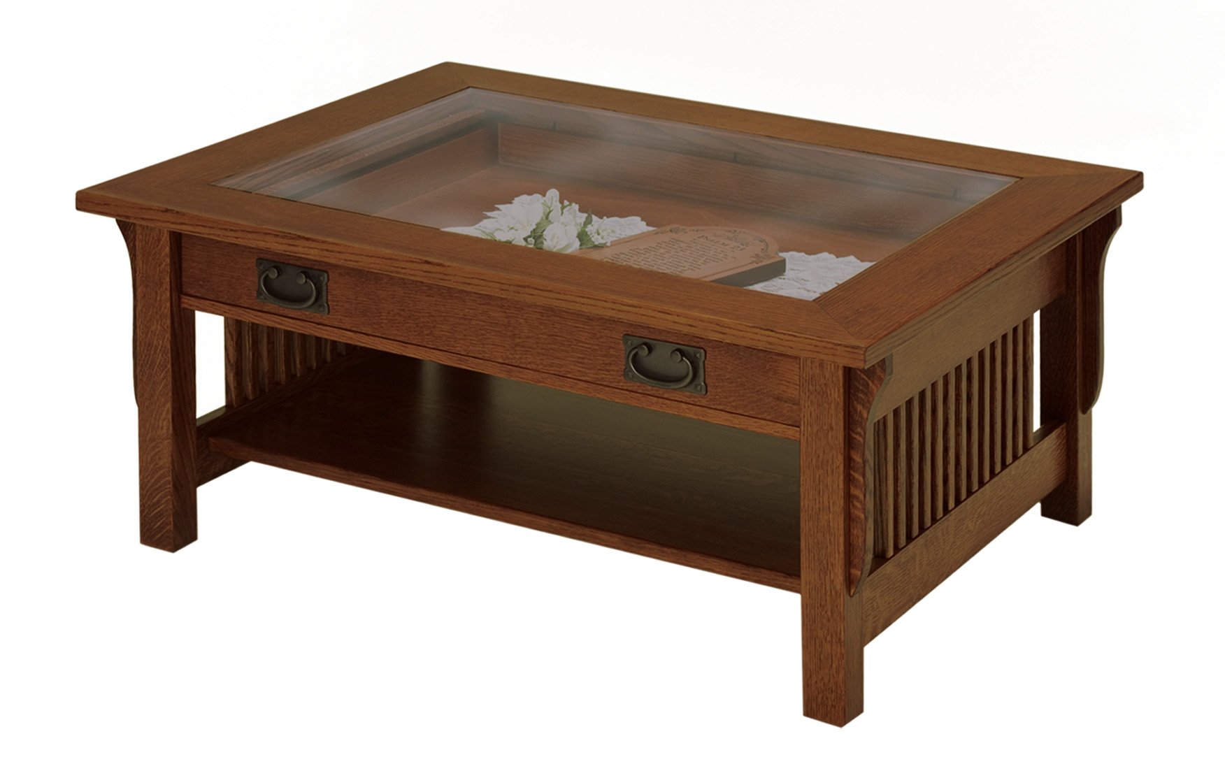 american made amish landmark coffee table with glass top
