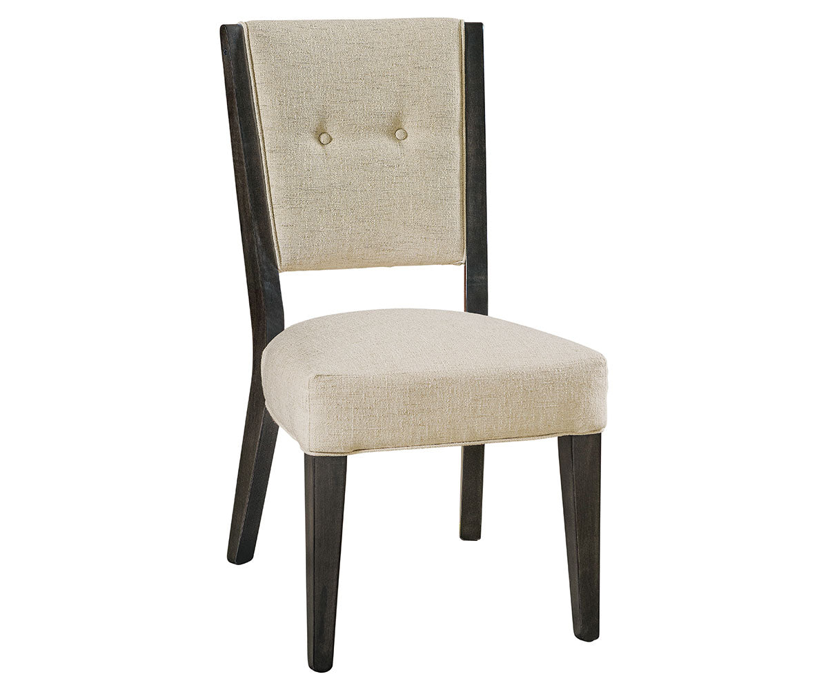 lebanon side chair in brown maple  with dark knight stain and goldenrod fabric