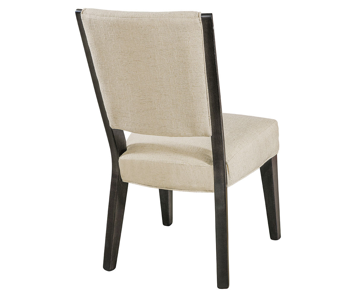 lebanon side chair in brown maple  with dark knight stain and goldenrod fabric back view