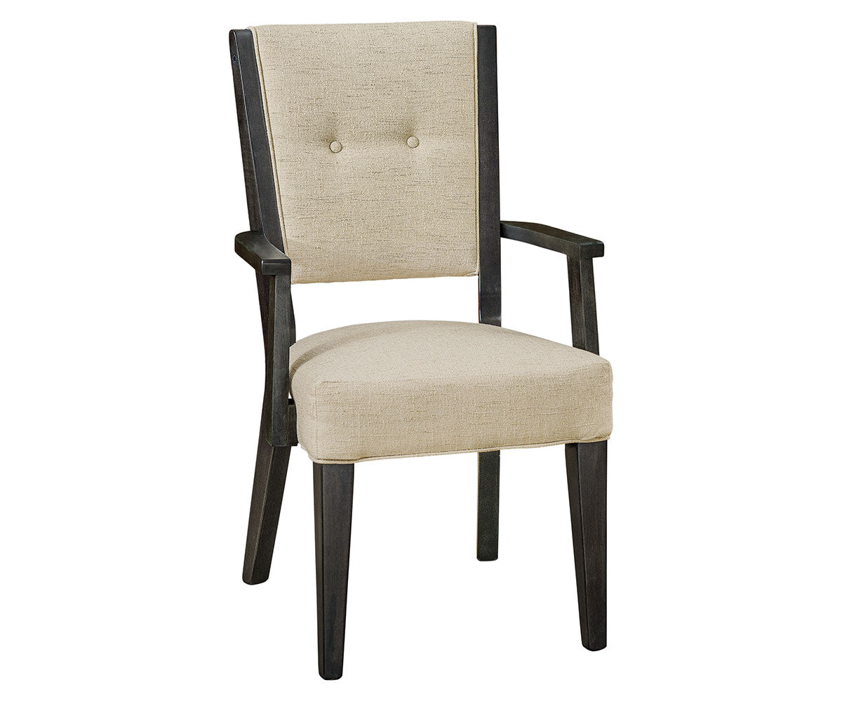 lebanon arm chair in brown maple  with dark knight stain and goldenrod fabric