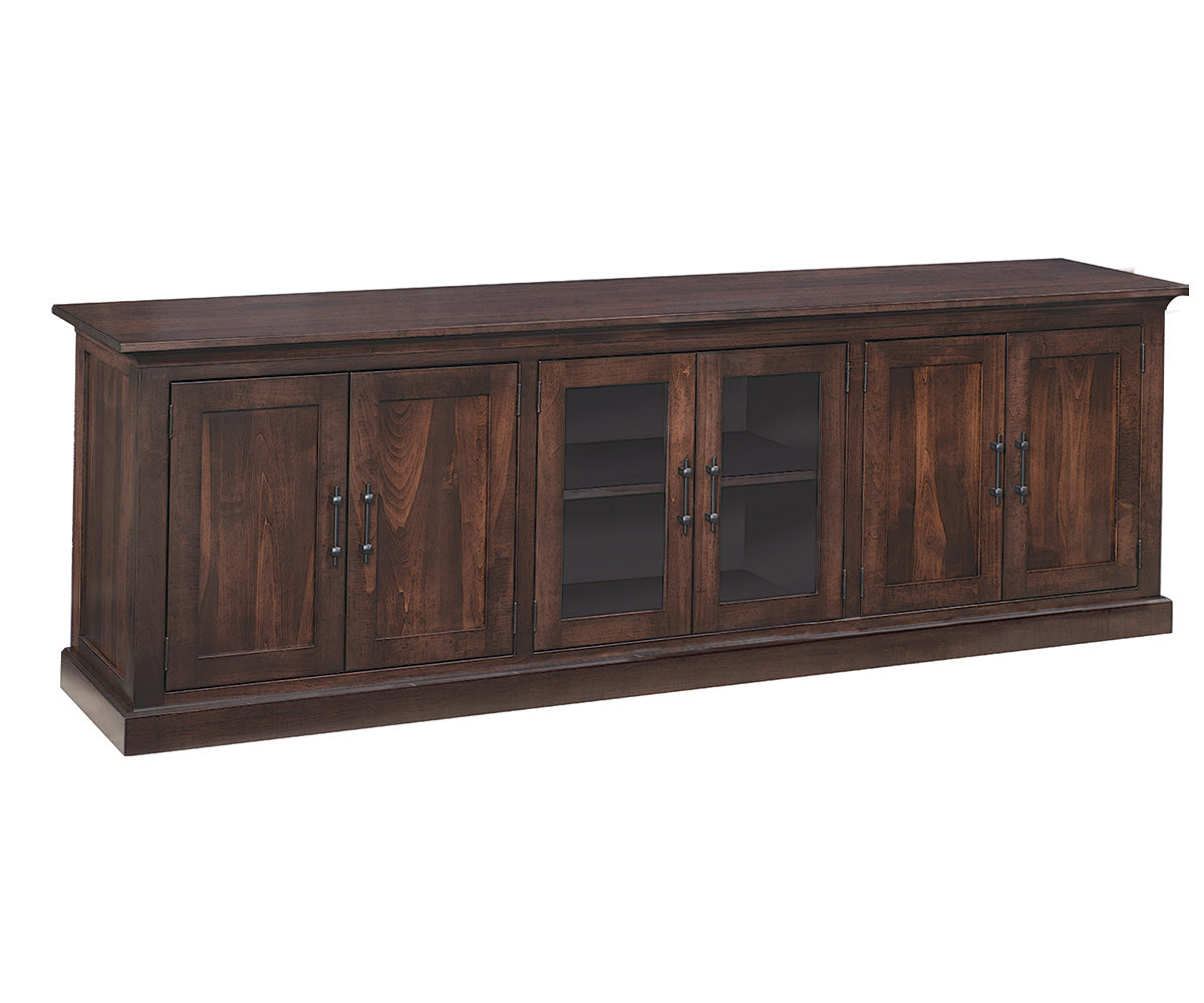 amish tv stand shown in oak