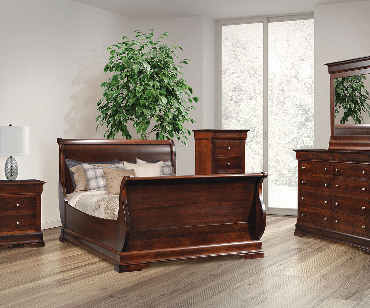Amish Louis Phillip Sleigh Bed with Sleigh Foot-Bed-The Amish House