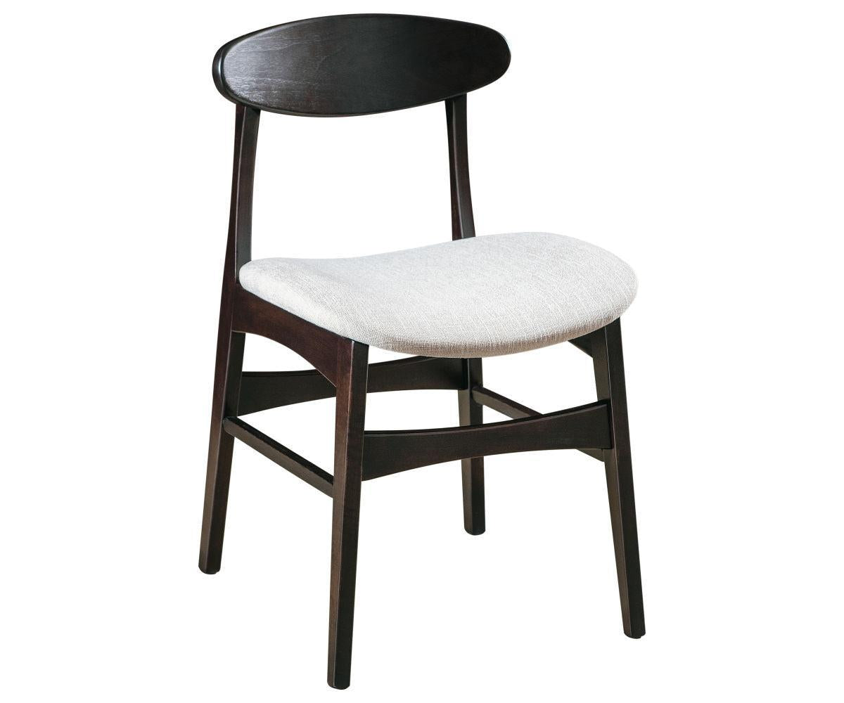 marque chair in brown maple wood with ebony stain and fabric seat