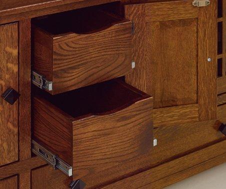 close up of drawers on mccoy tv stand