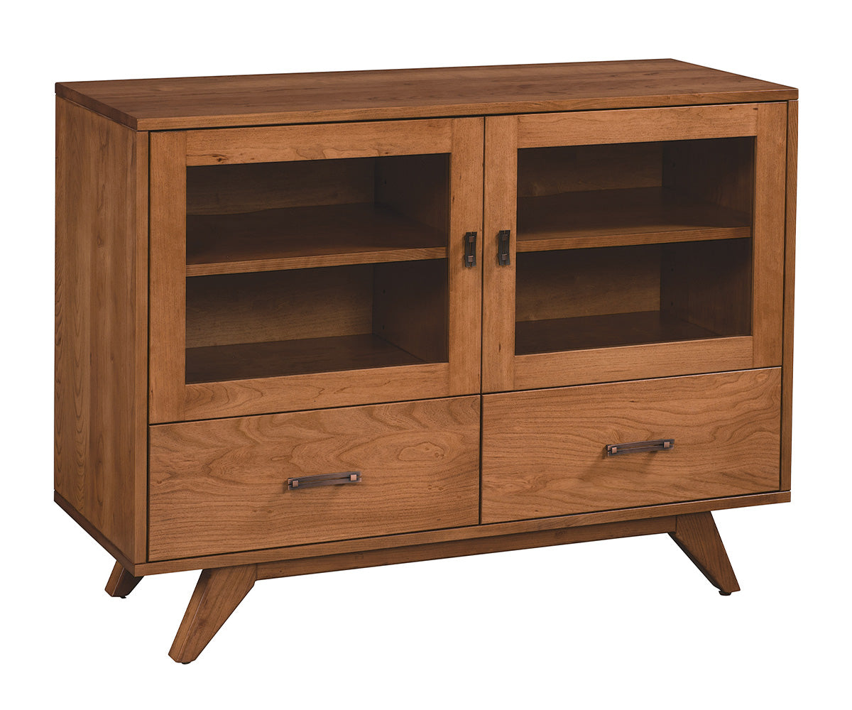 amish tv stand shown in oak