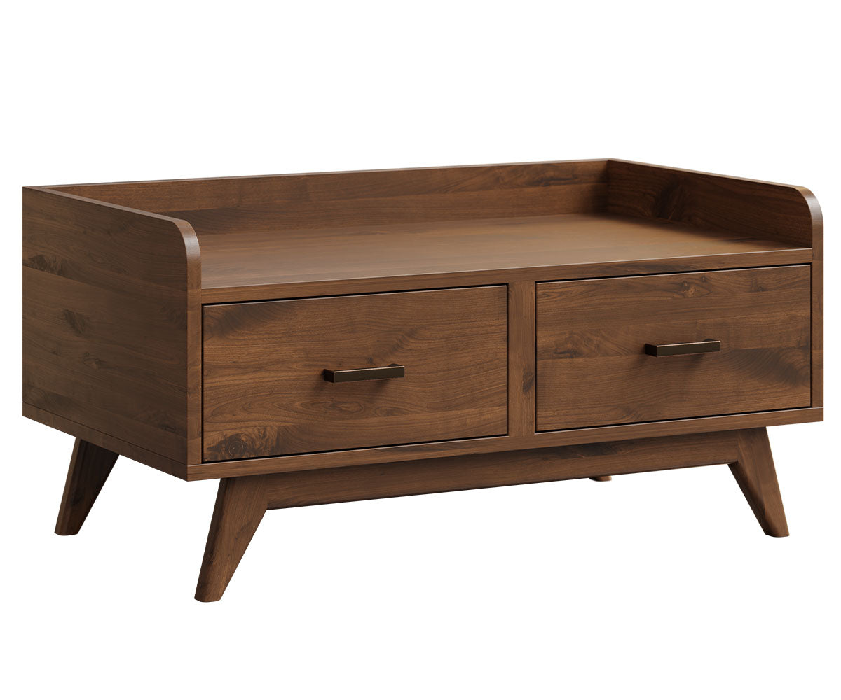 mid century entry bench in rustic walnut natural