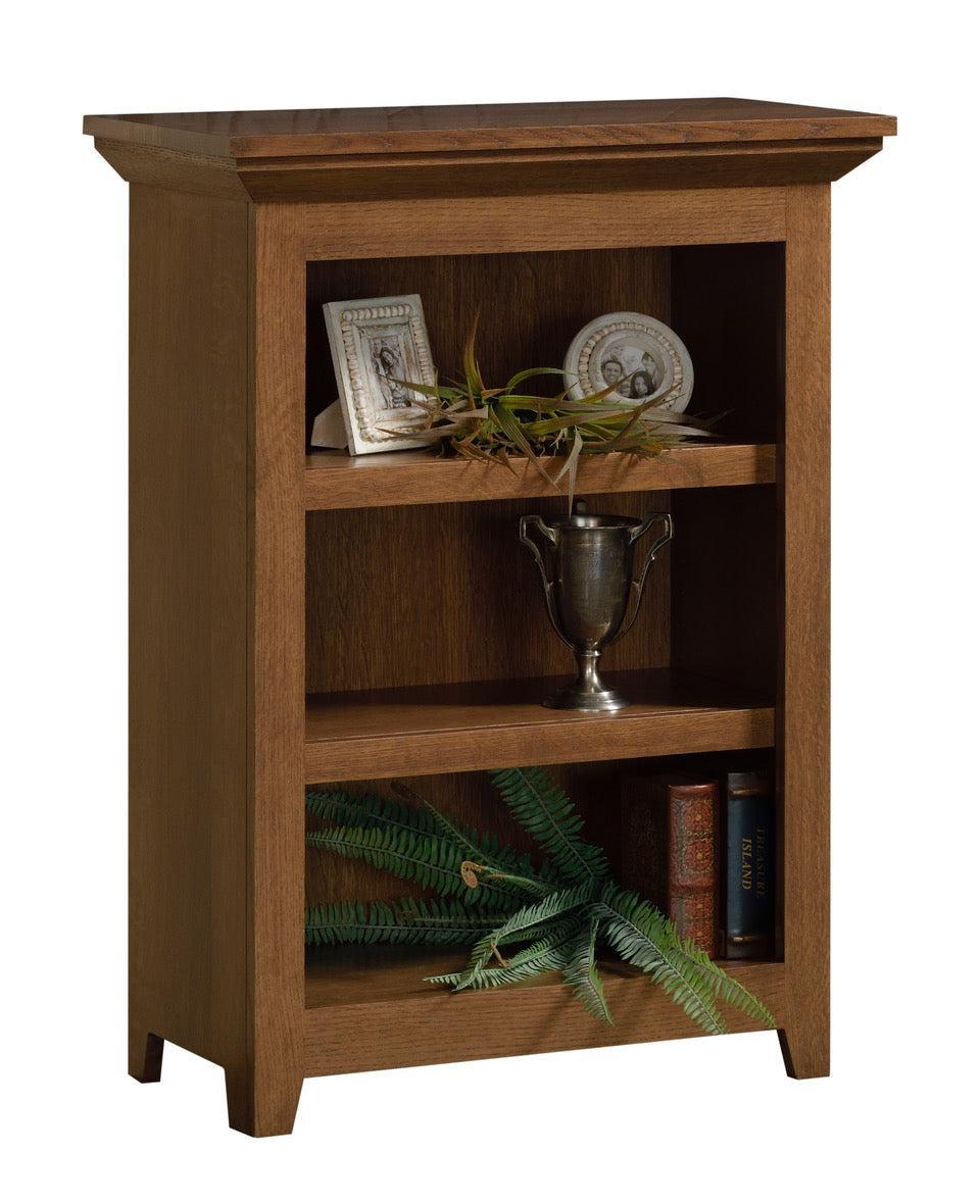 small 24" wide mission bookcase shown in quartersawn white oak with cappuccino stain