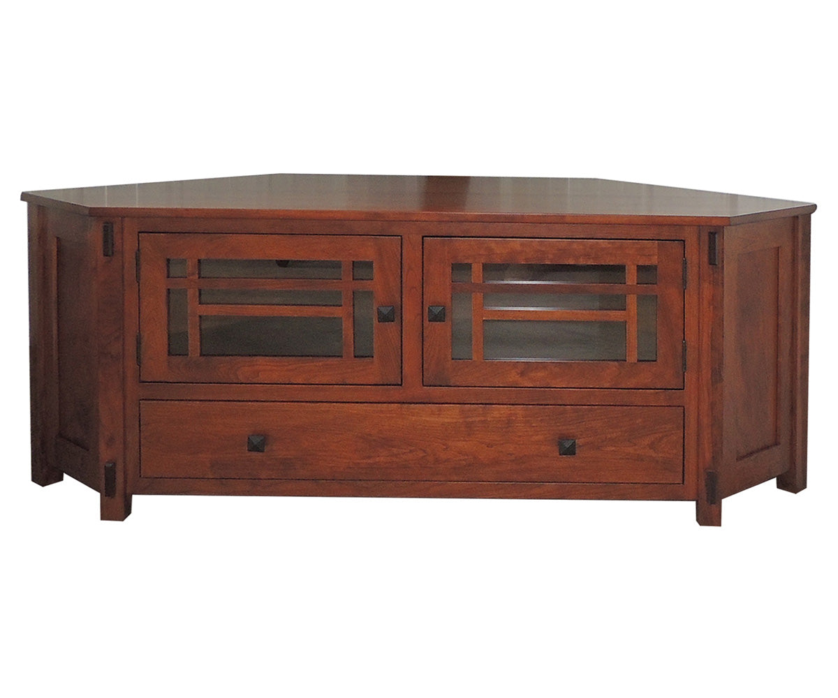 amish tv stand shown in cherry