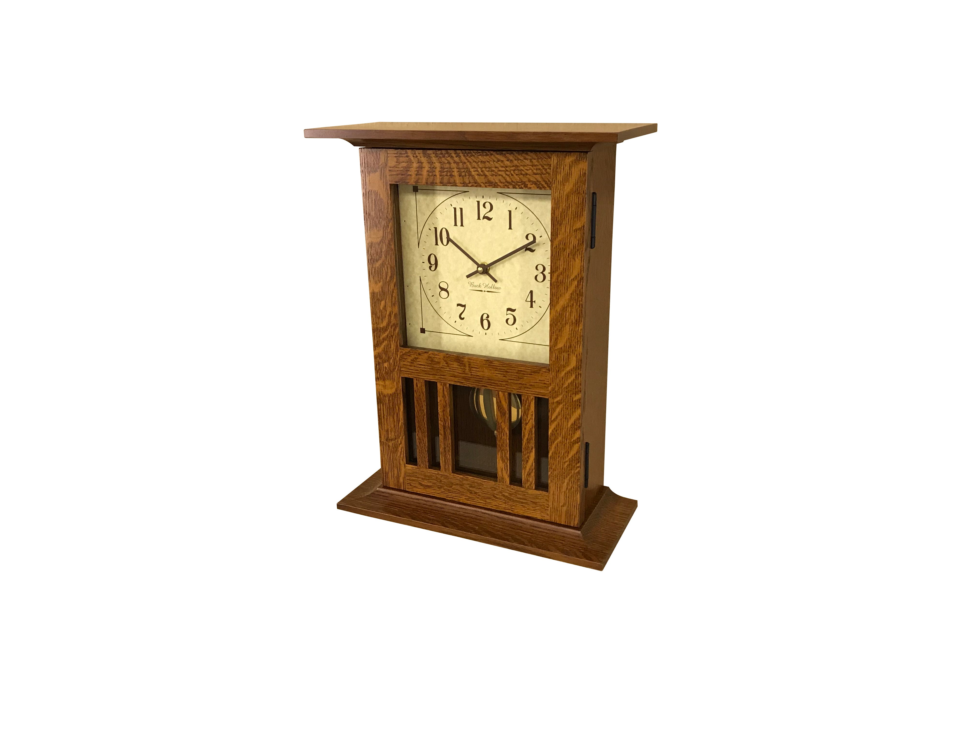 quartersawn white oak mission mantel clock in michael's cherry stain