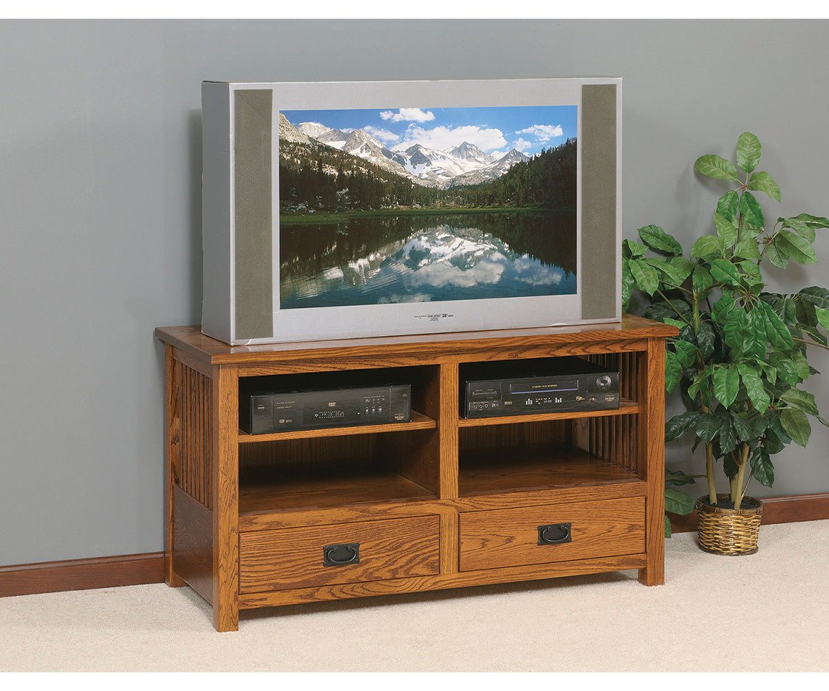 amish tv stand shown in oak
