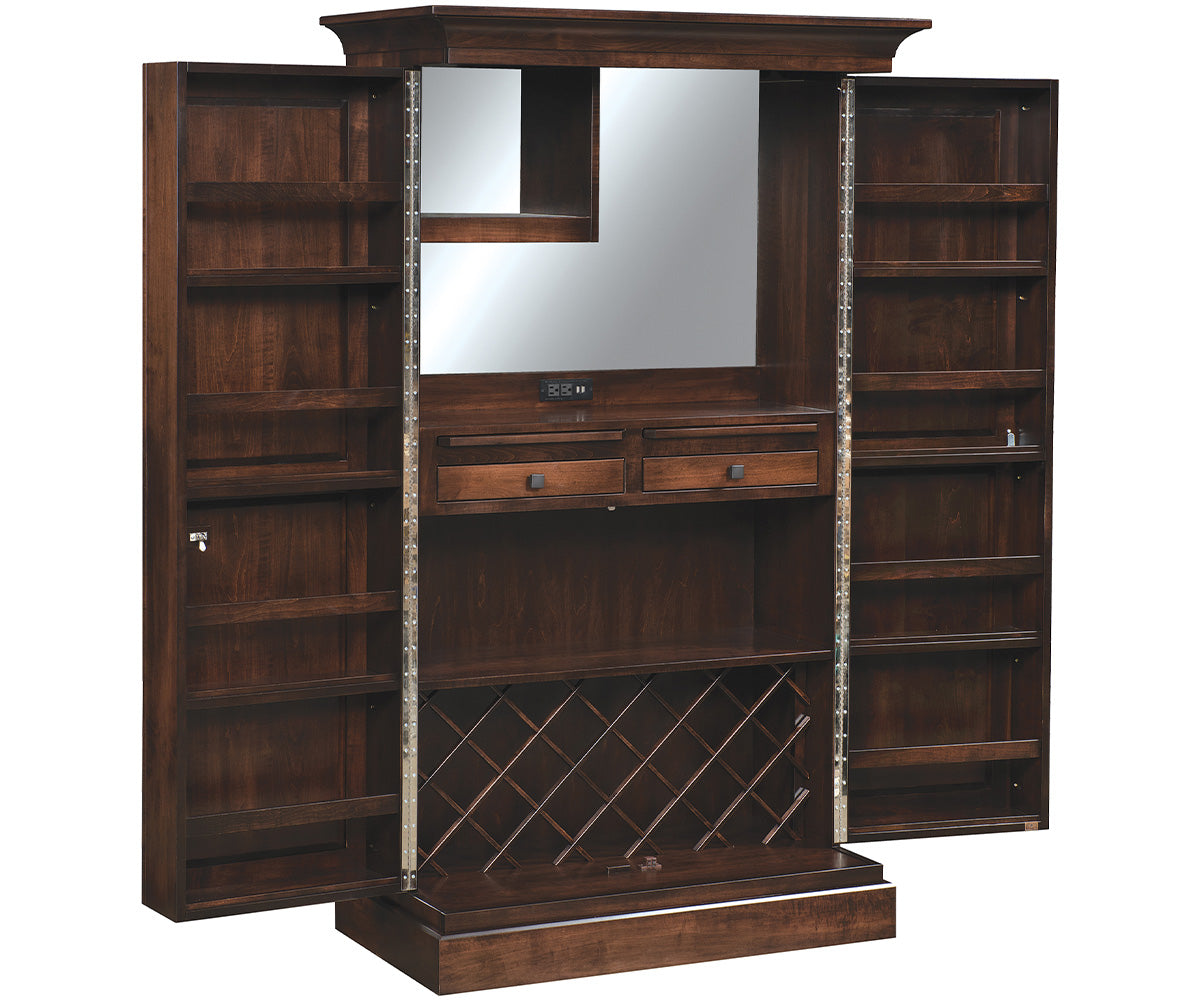 amish wall bar shown in brown maple
