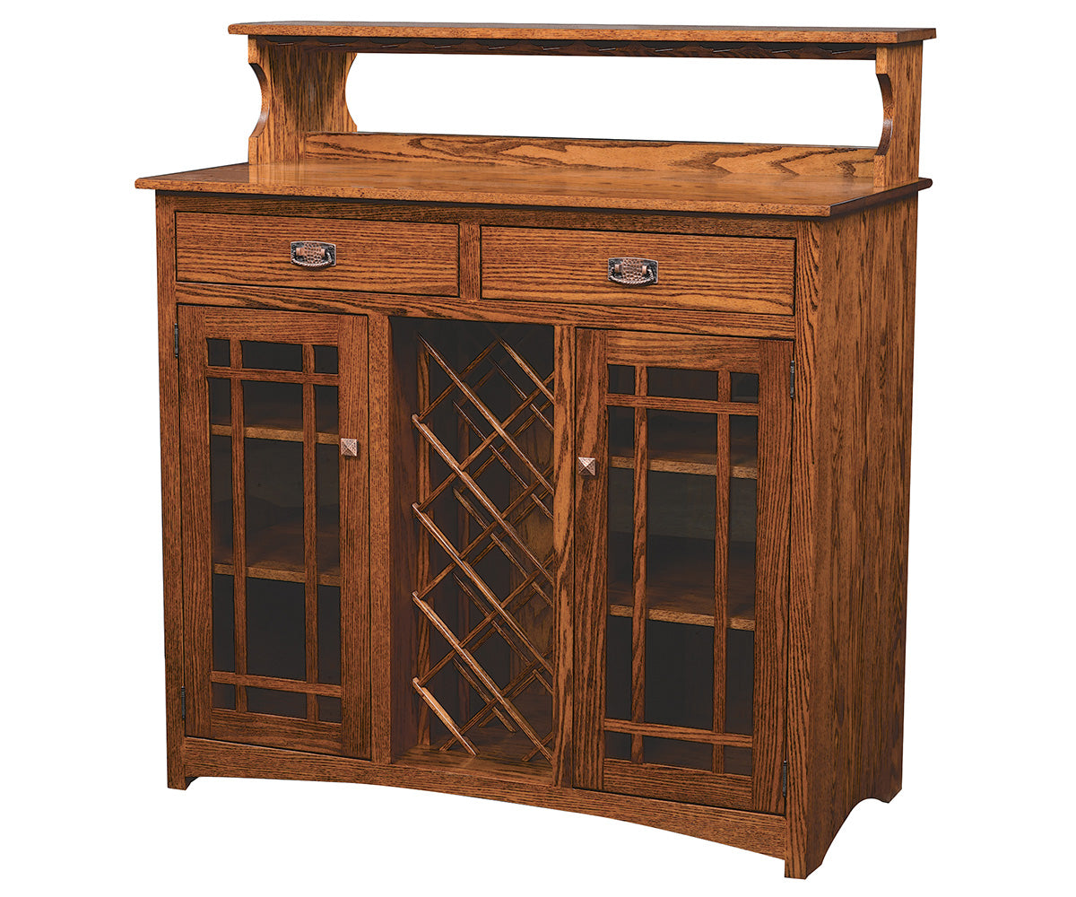 amish wine cabinet shown in oak