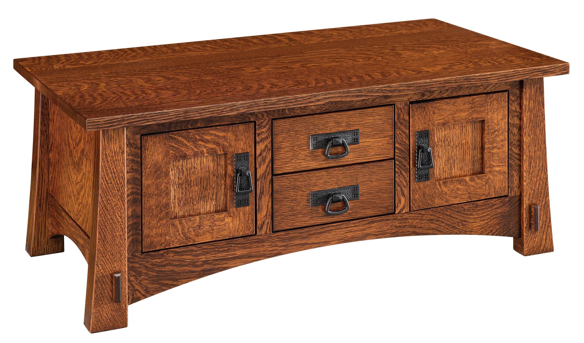 Amish Modesto Two Drawer Two Door Coffee Table-Coffee Table-Quartersawn White Oak-The Amish House