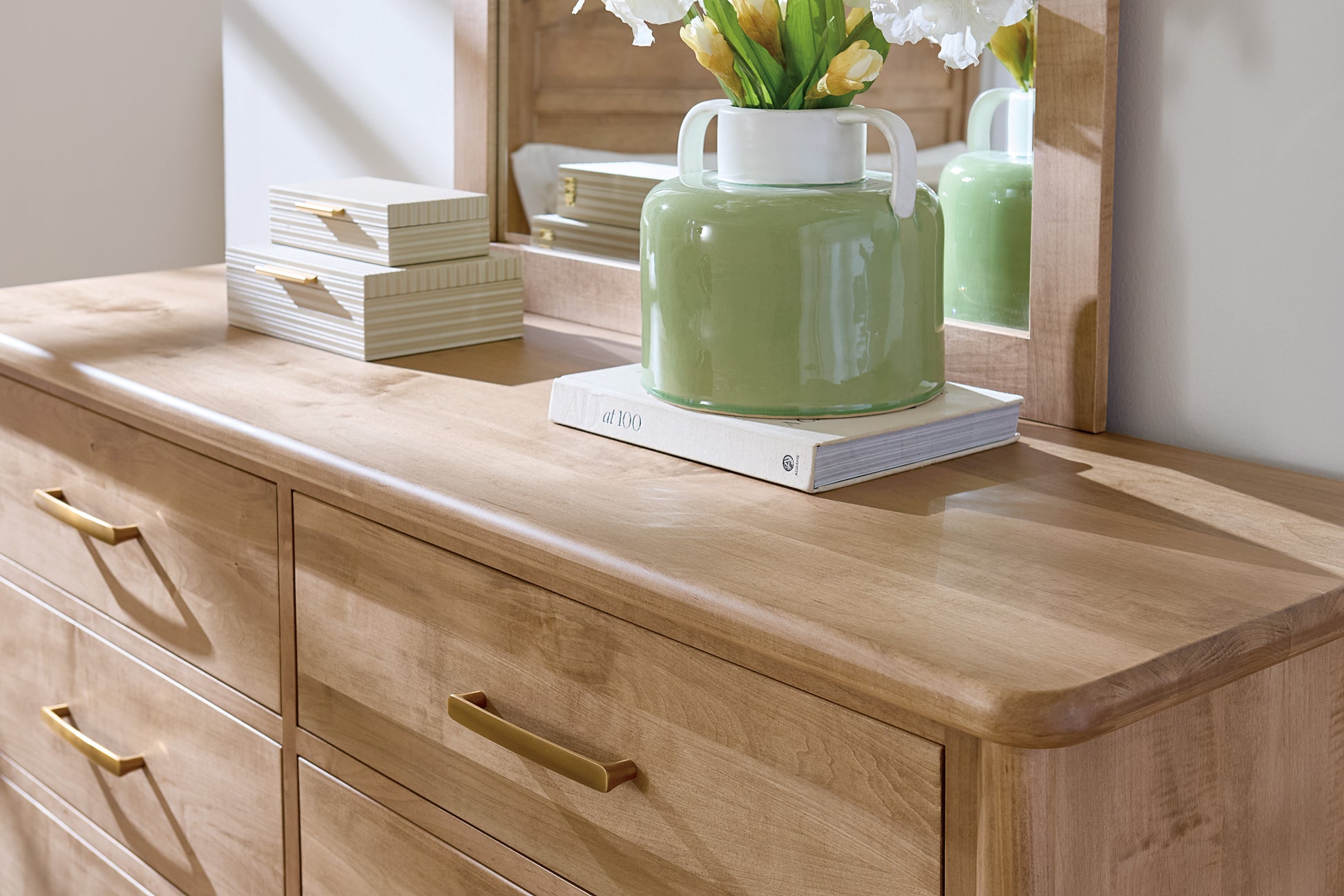 mulholland six drawer with mirror in brown maple