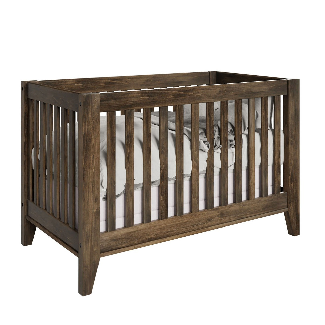 newport baby crib in brown maple wood with shadow stain