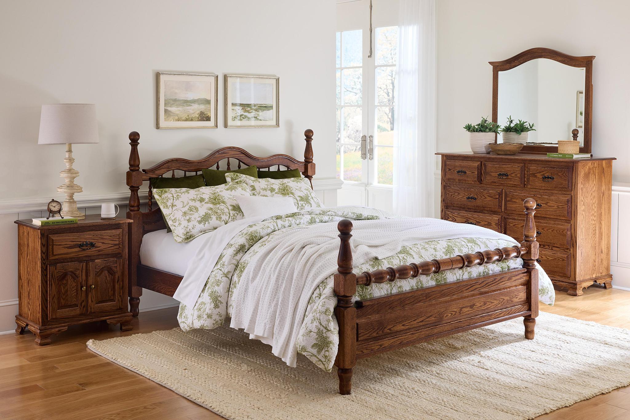 amish non wrap four post bed in oak with lite asbury stain