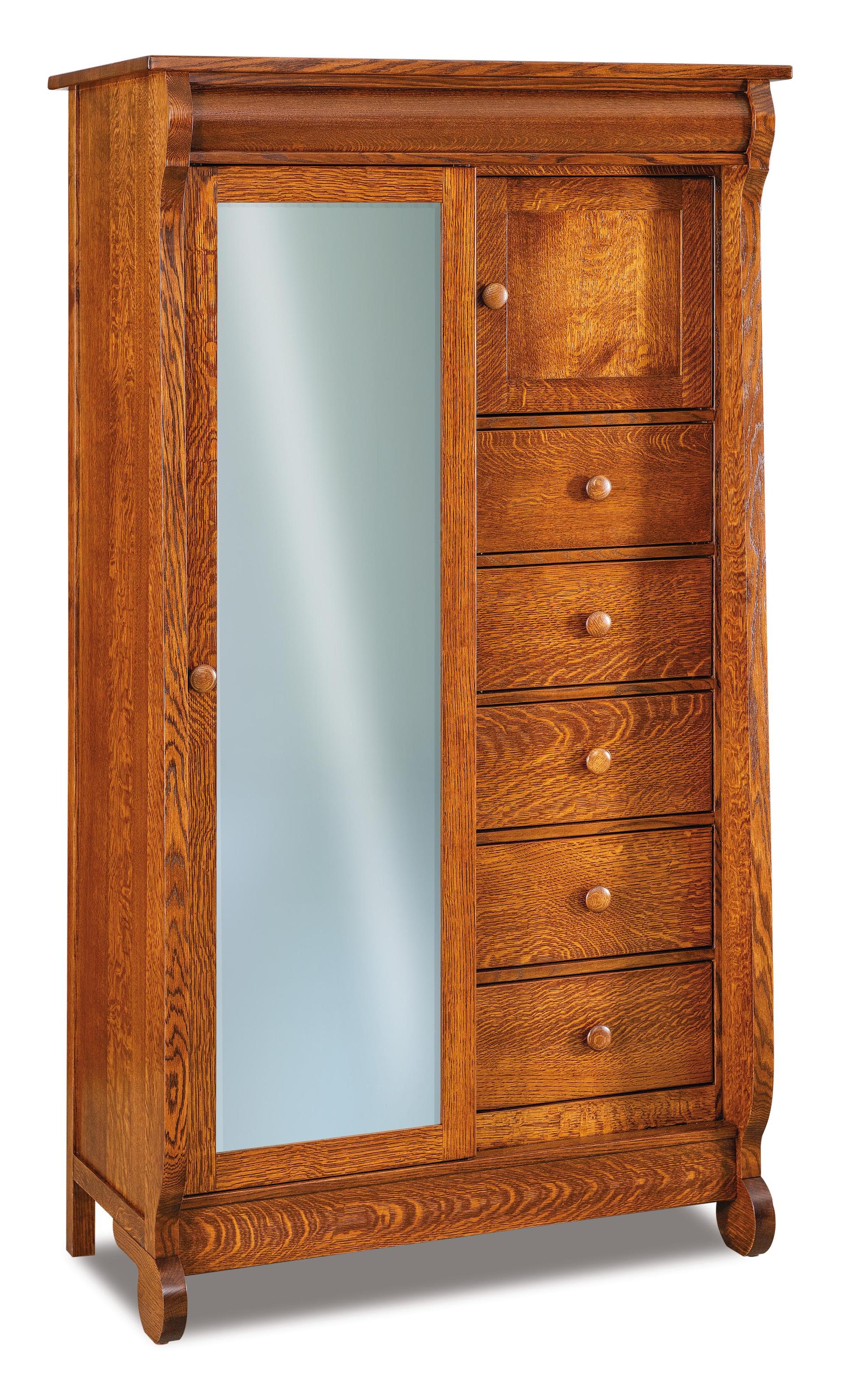 american made amish old classic sleigh five drawer one door armoire with full length mirror