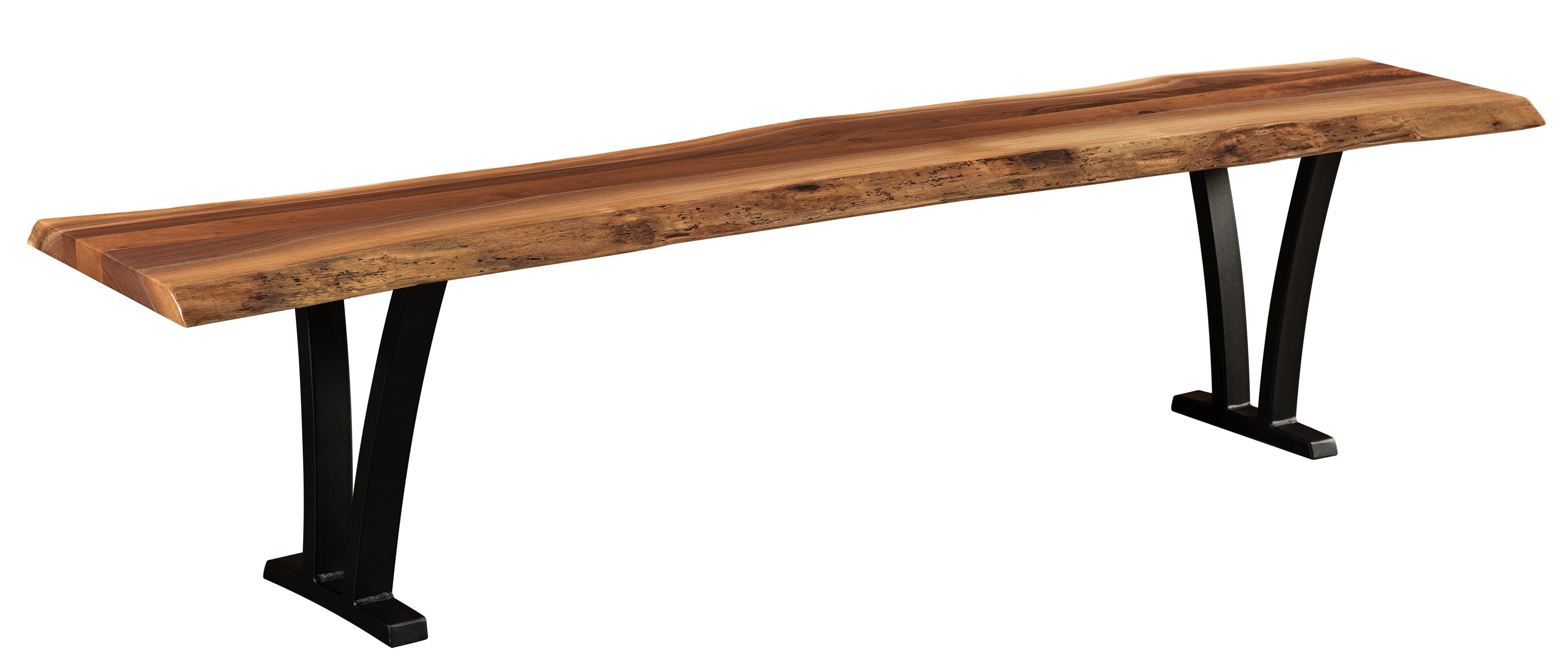 the amish pagosa bench shown in wormy maple with a natural finish 