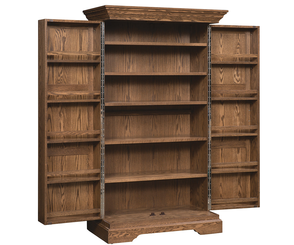 amish wall bar shown in oak