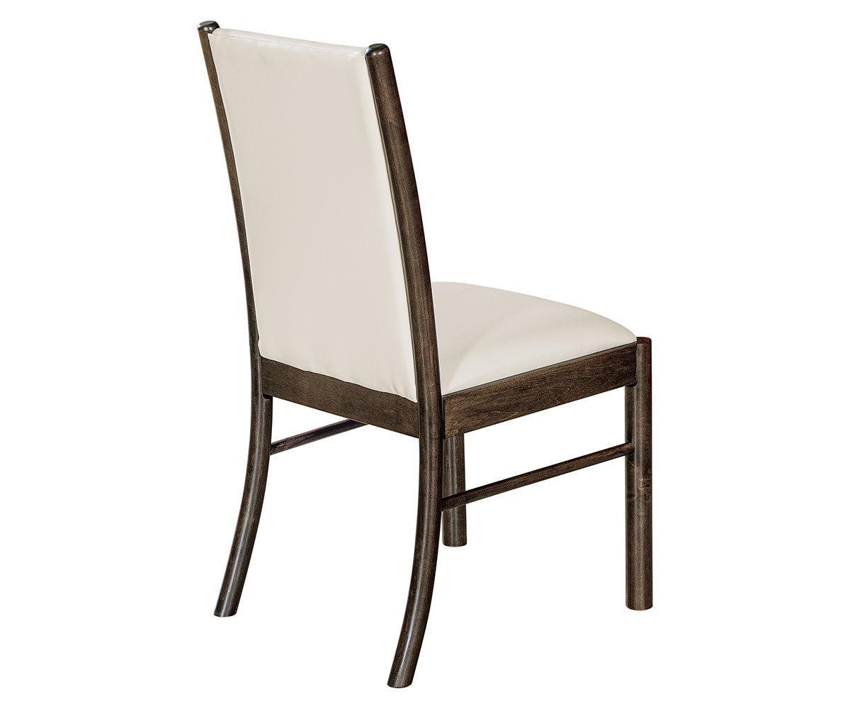 salina side chair brown maple with dark knight stain and c2-6 normal fabric side view