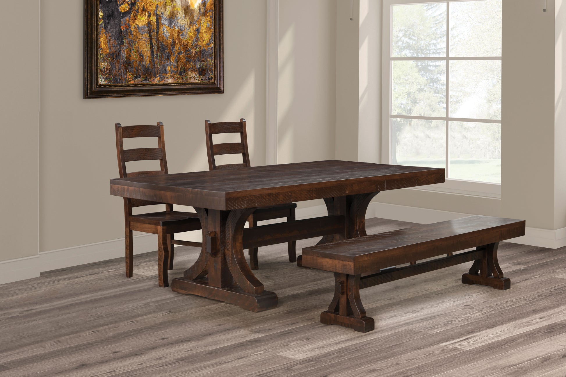 Amish Sawmarks Dawson Creek Double Pedestal Table