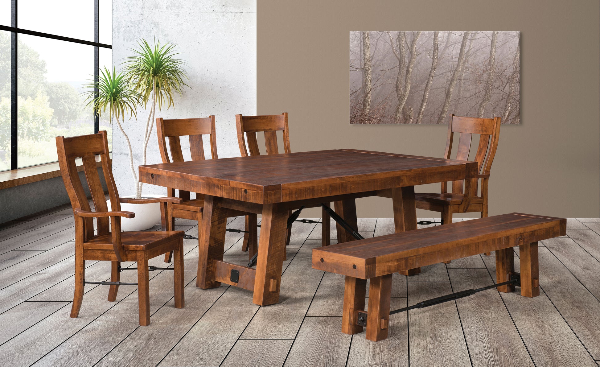 Amish Sawmarks Edison Double Pedestal Table