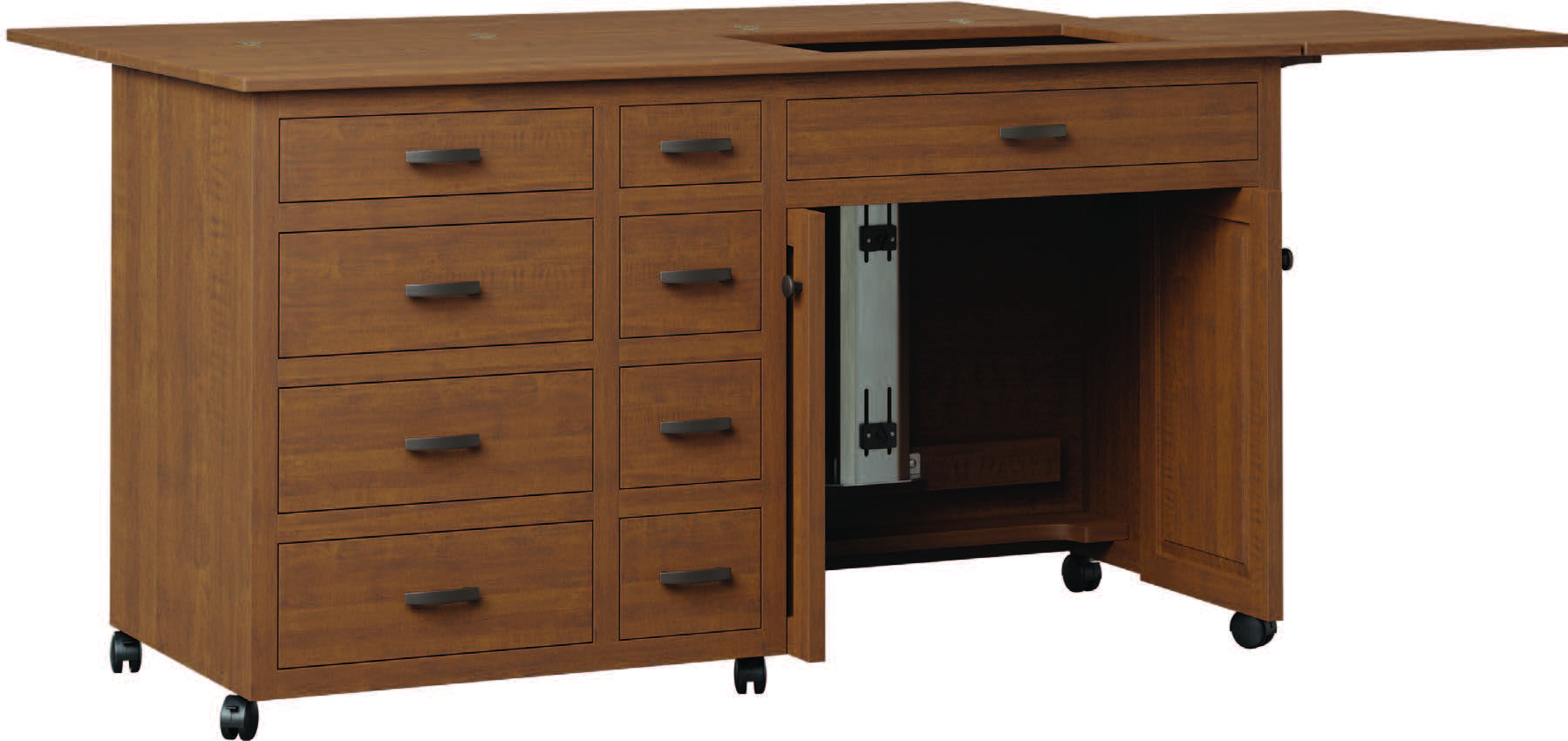 amish sewing cabinet shown in brown maple 