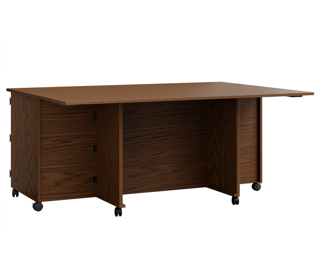 flat top sewing cabinet in oak with fruitwood stain