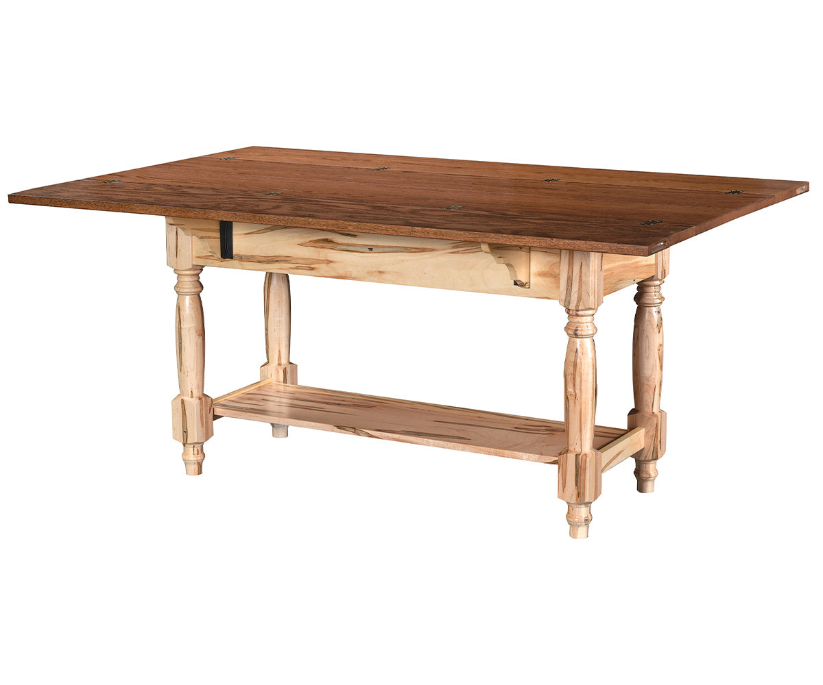 amish server table shown in hickory
